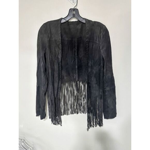 Black Suede Fringe Cropped Jacket Size Medium - Picture 1 of 11